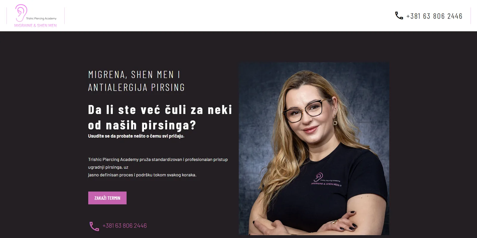 Sajt Trishic Piercing Academy — pirsing protiv migrene